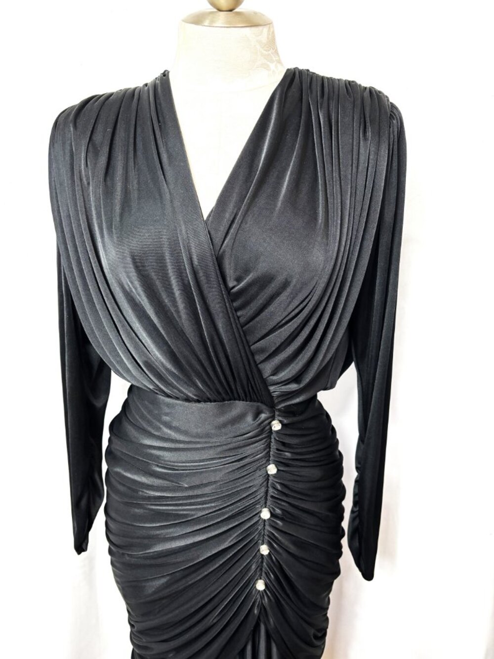 VTG 90’s Lizzy & Johnny by Lucero Blk Draped Faux Wrap Front Sz 6 - Picture 4 of 12